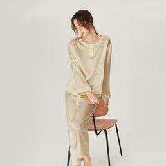 Silk Round Neck Pullover Pajamas Set Champagne