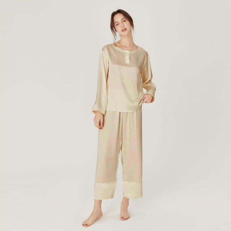 Silk Round Neck Pullover Pajamas Set Champagne