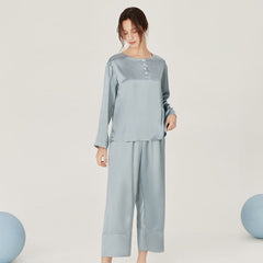 Silk Round Neck Pullover Pajamas Set Haze Blue