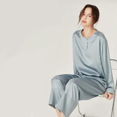 Silk Round Neck Pullover Pajamas Set Haze Blue