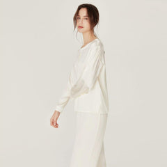 Silk Round Neck Pullover Pajamas Set White