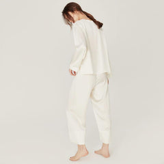 Silk Round Neck Pullover Pajamas Set White