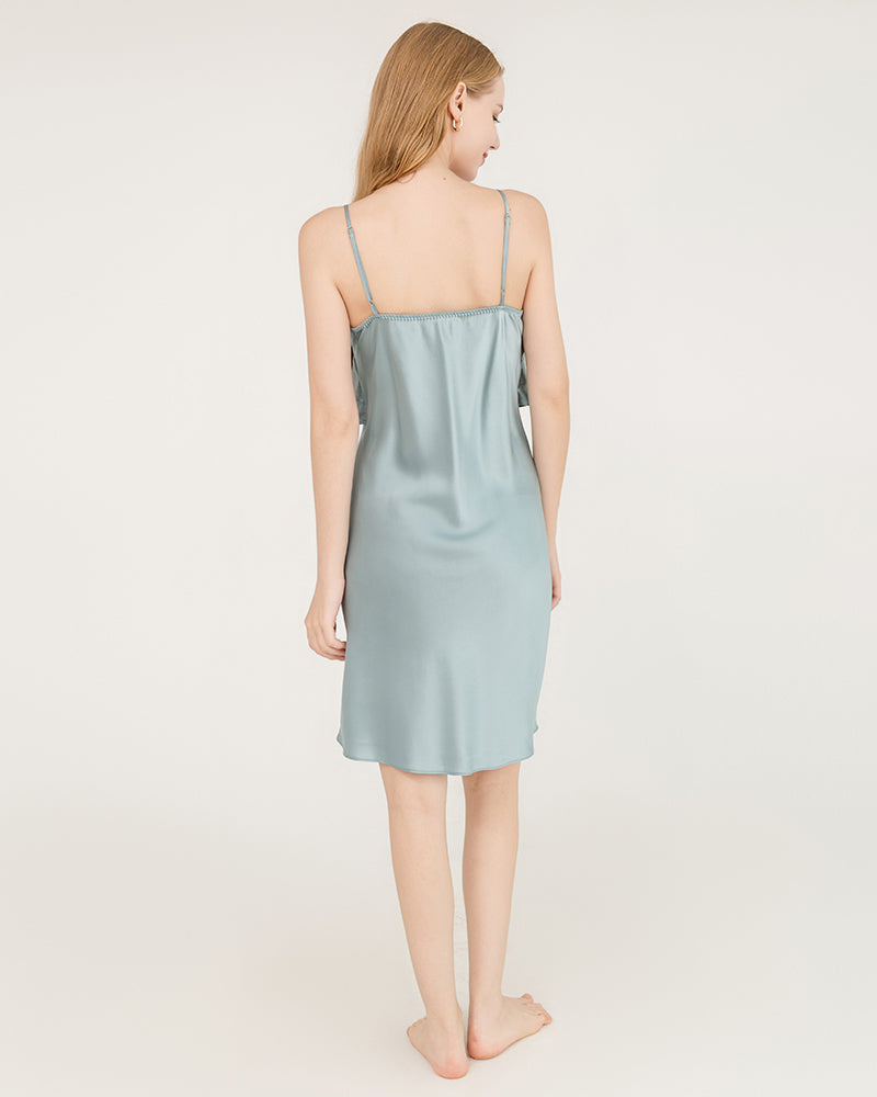 Ruffle Overlay Silk Dress Nightgown Haze Blue