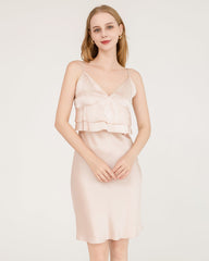 Ruffle Overlay Silk Dress Nightgown Pink