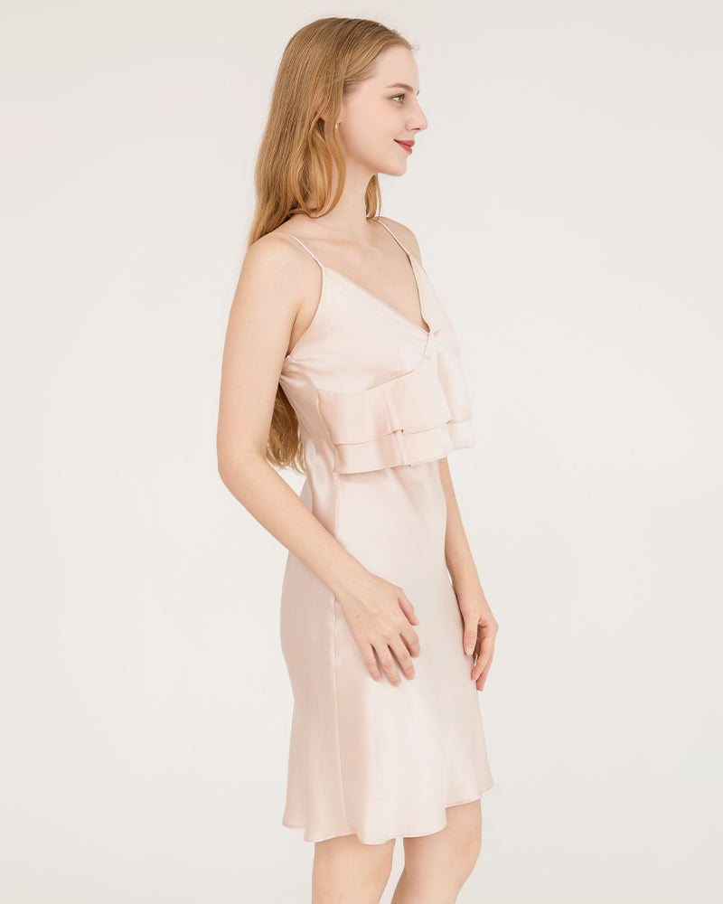 Ruffle Overlay Silk Dress Nightgown Pink