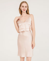 Ruffle Overlay Silk Dress Nightgown Pink