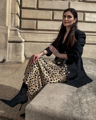 Silk Satin Bias Cut Long Leopard Print Skirt Gold Leopard