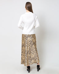 Silk Satin Bias Cut Long Leopard Print Skirt Gold Leopard