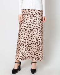 Silk Satin Bias Cut Long Leopard Print Skirt Pink Leopard