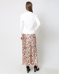 Silk Satin Bias Cut Long Leopard Print Skirt Pink Leopard