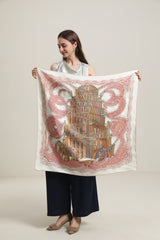 Silk Scarf with Vintage Castle Pattern