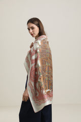 Silk Scarf with Vintage Castle Pattern