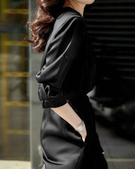 Silk Shirt Dress with Drawstring Waist