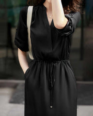 Silk Shirt Dress with Drawstring Waist