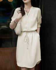 Silk Shirt Dress with Drawstring Waist