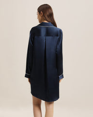 Silk Shirt Pajamas Sleepwear Piping Style Navy