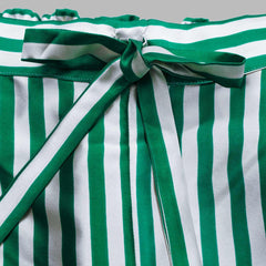 Silk Short Pajamas Set Stripe Style Green