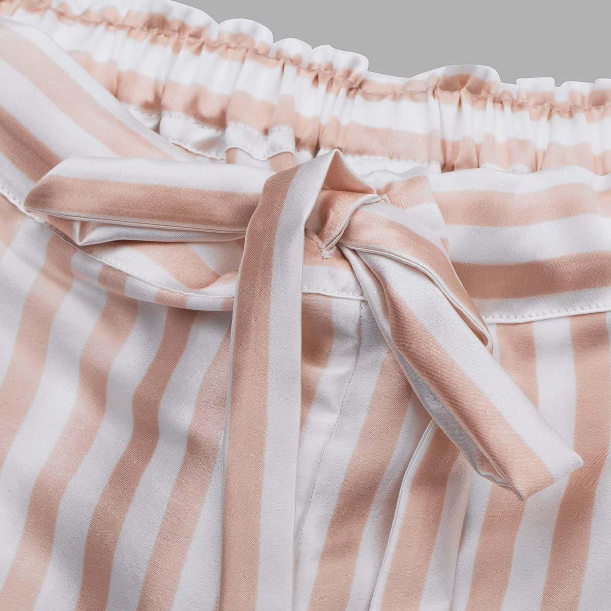 Silk Short Pajamas Set Stripe Style Pink