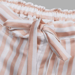 Silk Short Pajamas Set Stripe Style Pink