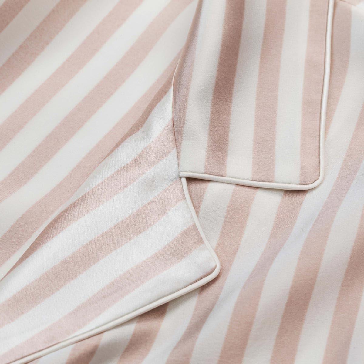 Silk Short Pajamas Set Stripe Style Pink