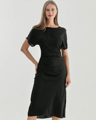 Silk Short Sleeve Pleated Dress