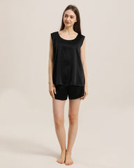Silk Sleeveless Silk Two Piece Pajamas Black