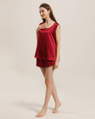 Silk Sleeveless Silk Two Piece Pajamas Burgundy