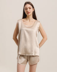 Silk Sleeveless Silk Two Piece Pajamas Champagne