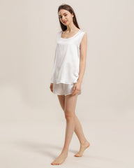 Silk Sleeveless Silk Two Piece Pajamas Ivory
