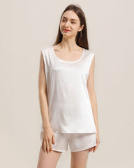 Silk Sleeveless Silk Two Piece Pajamas Ivory