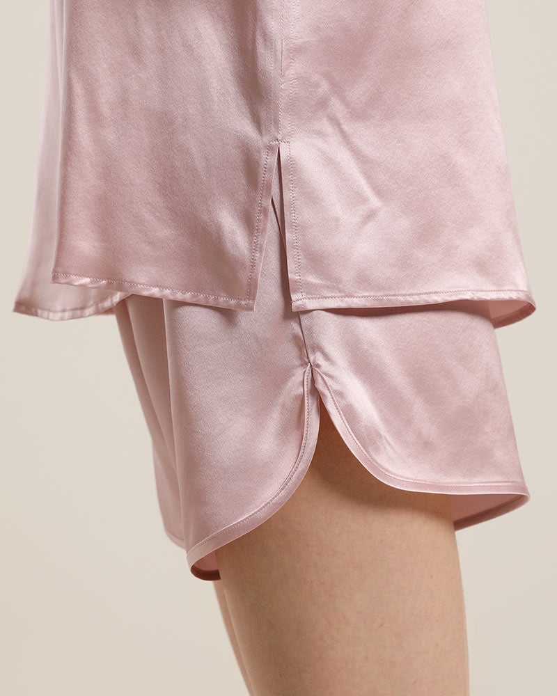 Silk Sleeveless Silk Two Piece Pajamas Rose Pink