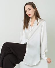 Silk Satin Oversized Button Up Shirt White