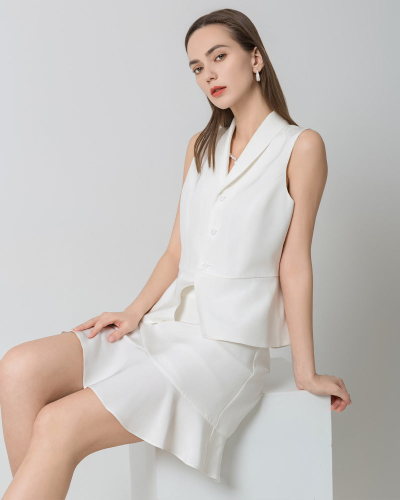 40 Momme V-Neck Silk Vest White