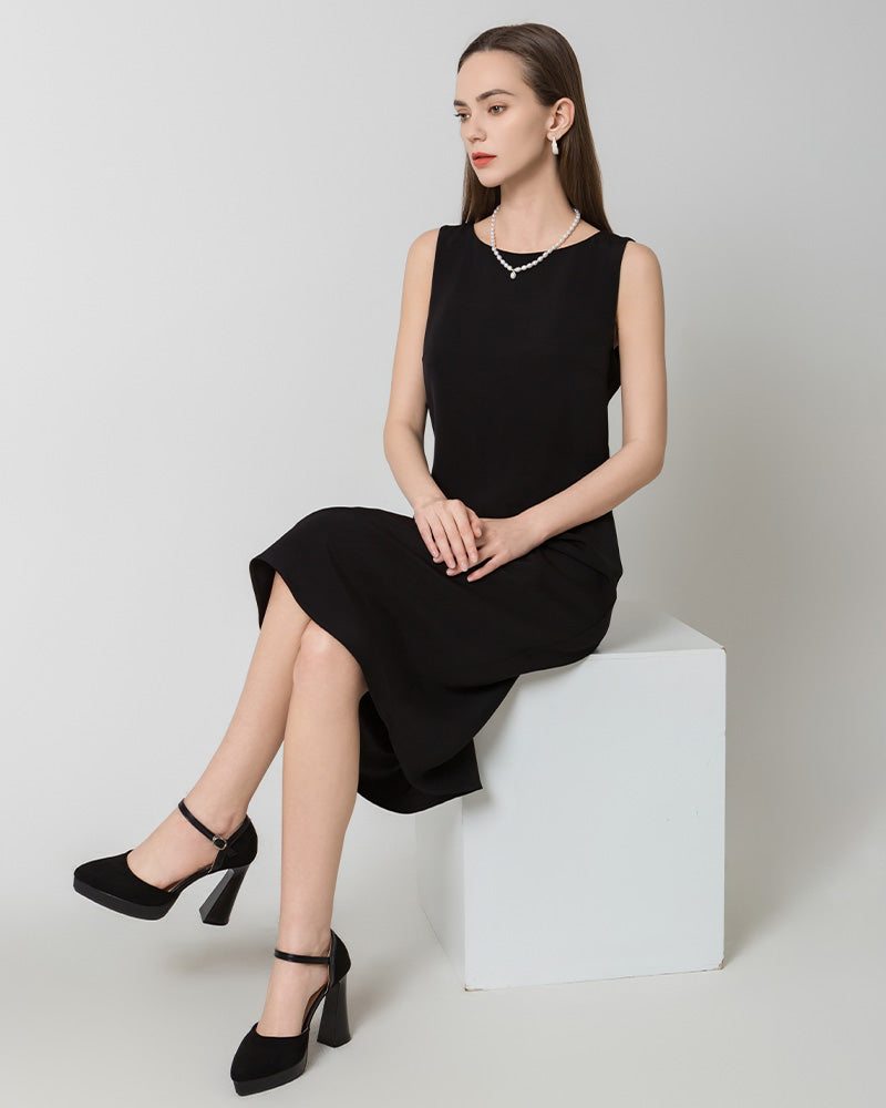 40 Momme Silk Midi Dress Black