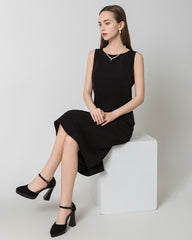 40 Momme Silk Midi Dress Black