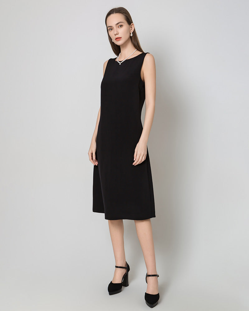 40 Momme Silk Midi Dress Black