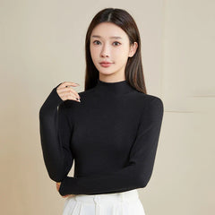 Silk Thermal Mock-Neck Top Black