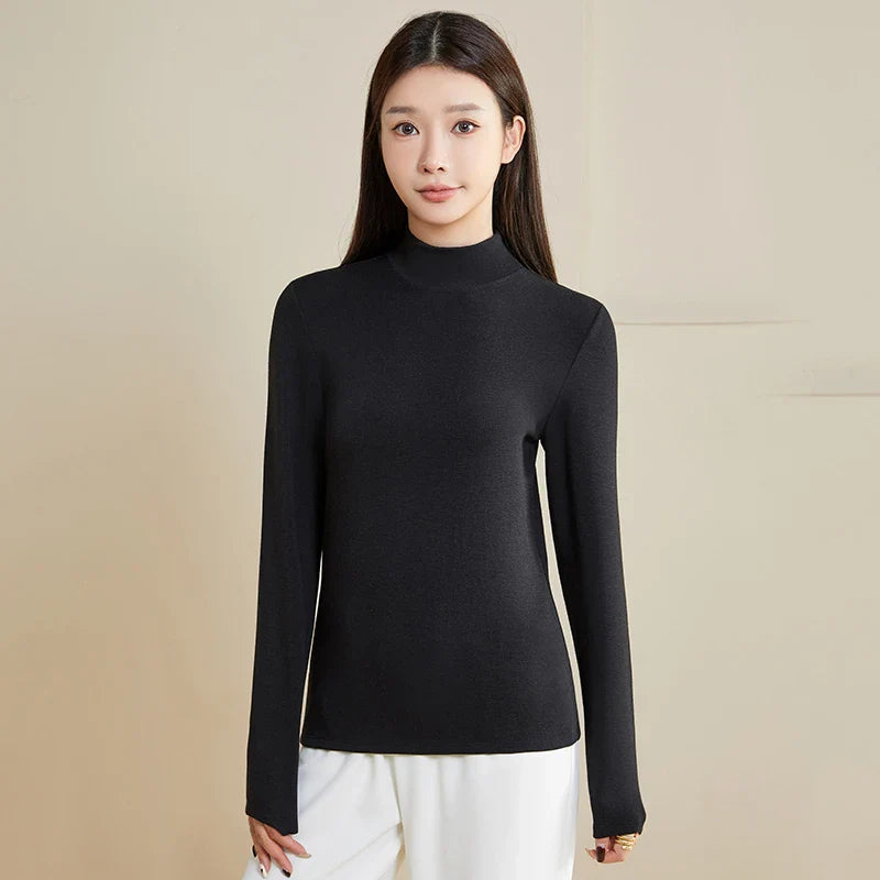Silk Thermal Mock-Neck Top Black