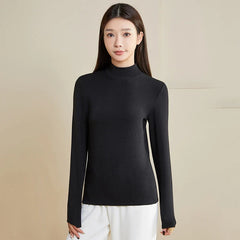 Silk Thermal Mock-Neck Top Black