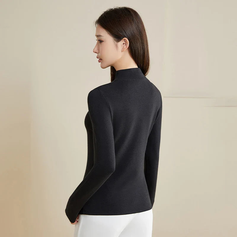 Silk Thermal Mock-Neck Top Black