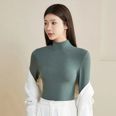 Silk Thermal Mock-Neck Top Green