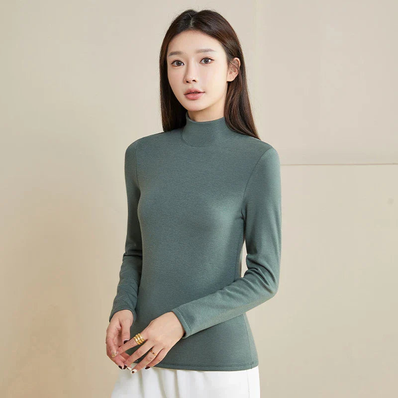 Silk Thermal Mock-Neck Top Green