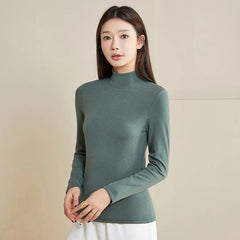 Silk Thermal Mock-Neck Top Green