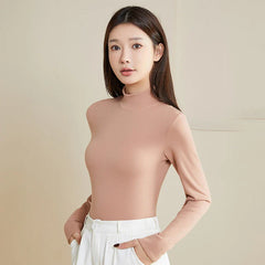 Silk Thermal Mock-Neck Top Pink