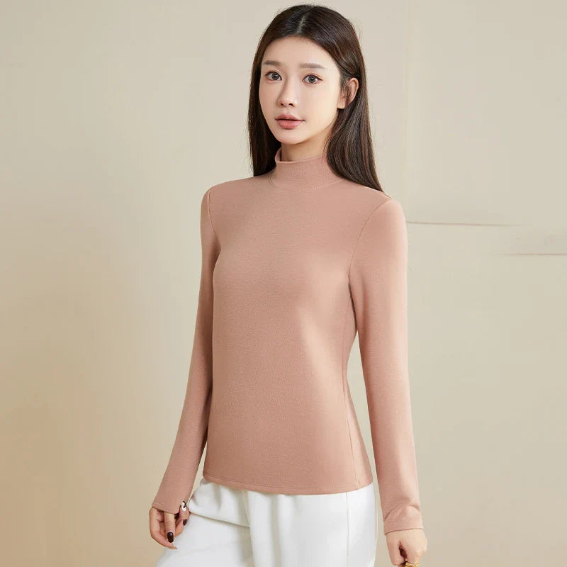 Silk Thermal Mock-Neck Top Pink