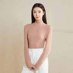 Silk Thermal Mock-Neck Top Pink