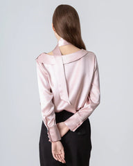 Silk Tie Neck Blouse with Round Collar Rose Pink