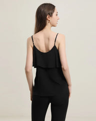 Pretty Silk Top with Ruffles Black