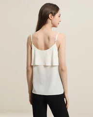 Pretty Silk Top with Ruffles Cream