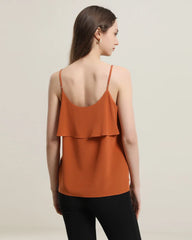 Pretty Silk Top with Ruffles Orange
